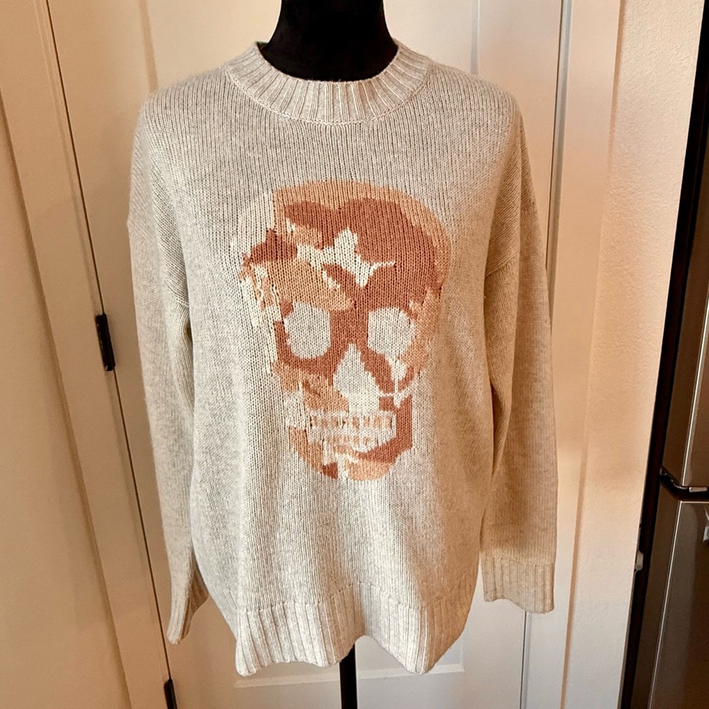 Skull Cashmere Tan Skull Crewneck Sweater Small Neutral Cashmere Blend
